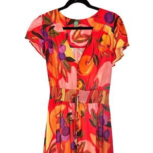 FARM RIO Multicolor Floral Maxi Button Front High Low Ruffle Dress Women's Small
